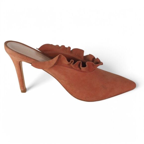 Loeffler Randall Langley Ruffle Stiletto Kid Suede Heels "Dusty Rose" Women's 7B - Picture 7 of 10